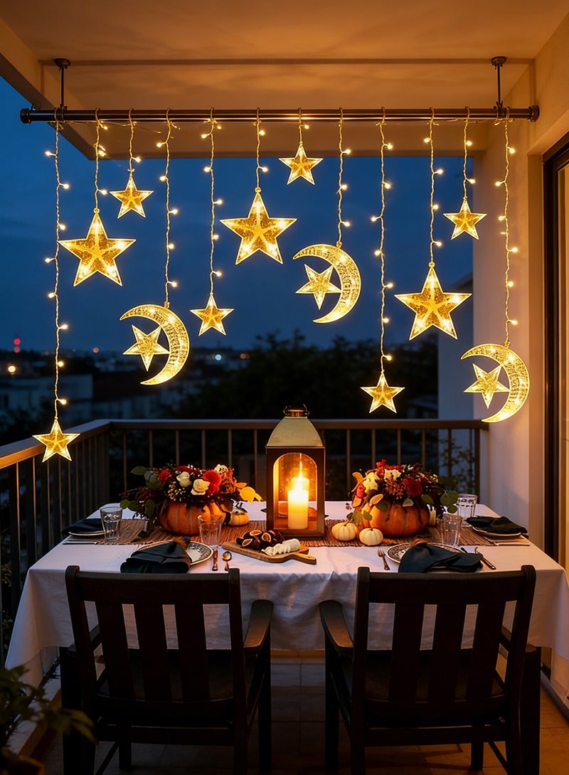 Yoawllty Ramadan Lights, LED Ramadan Decorations Lights with Remote Control and Battery Case, Moon Star Ramadan Lights For Home Decoration（12 Drops of Star-Moon Bulbs） - Image 1